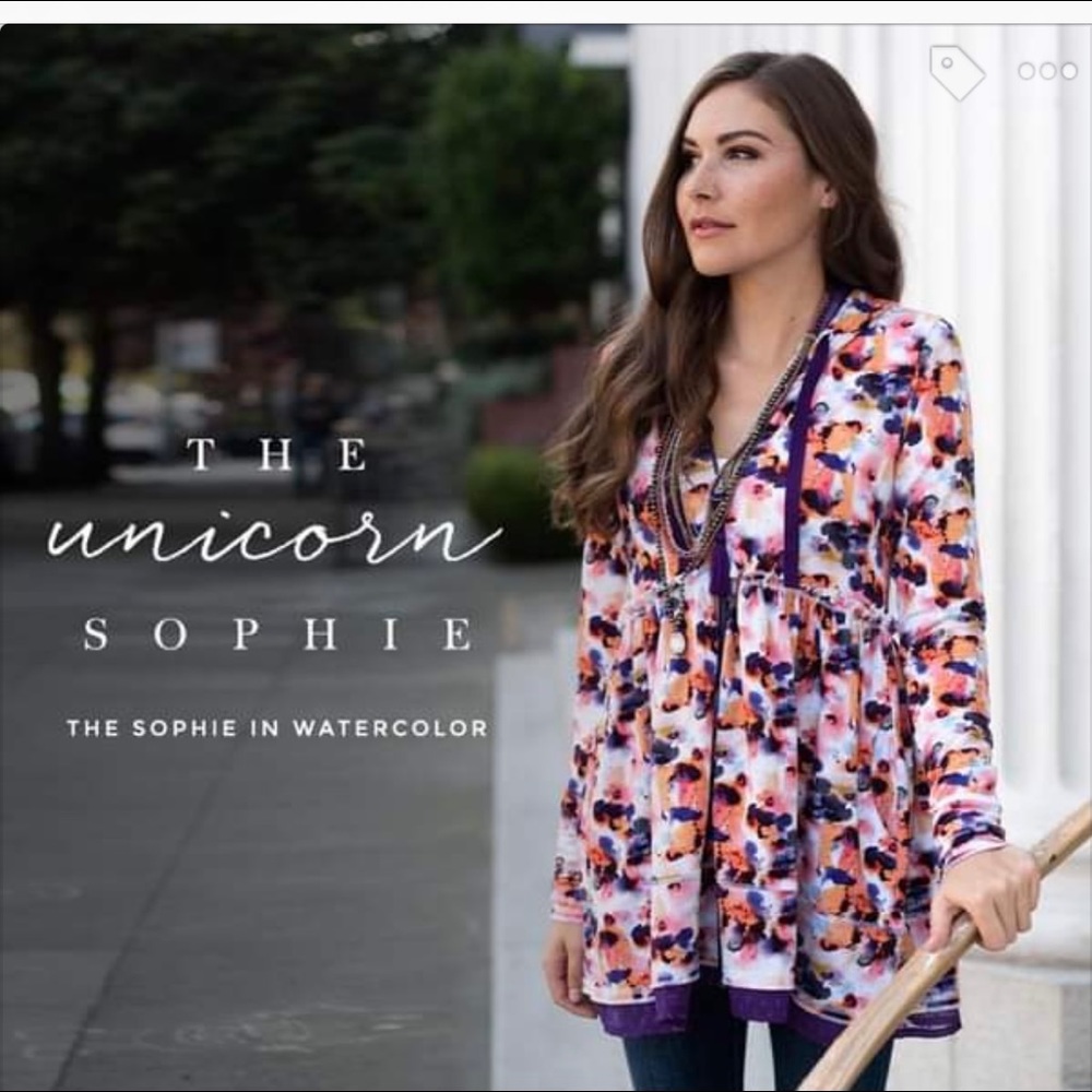 evy's tree Sophie Watercolor Floral Tunic Jacket in Purple, Pink, Orange